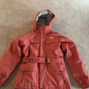 North Face Hyvent Jacket Parka Women’s Small S Coral Orange Belted 600 Hood Ski